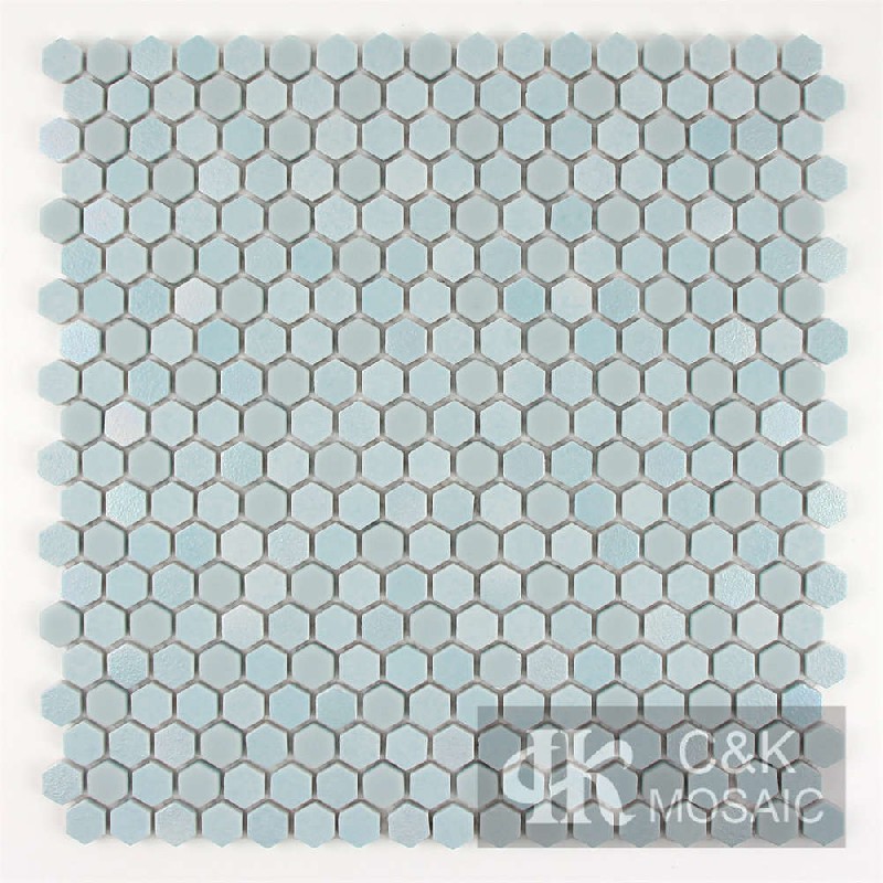 Fashion Blue Hexagon Glass Recycled Glass Mosaic For Bathroom MNHW7009