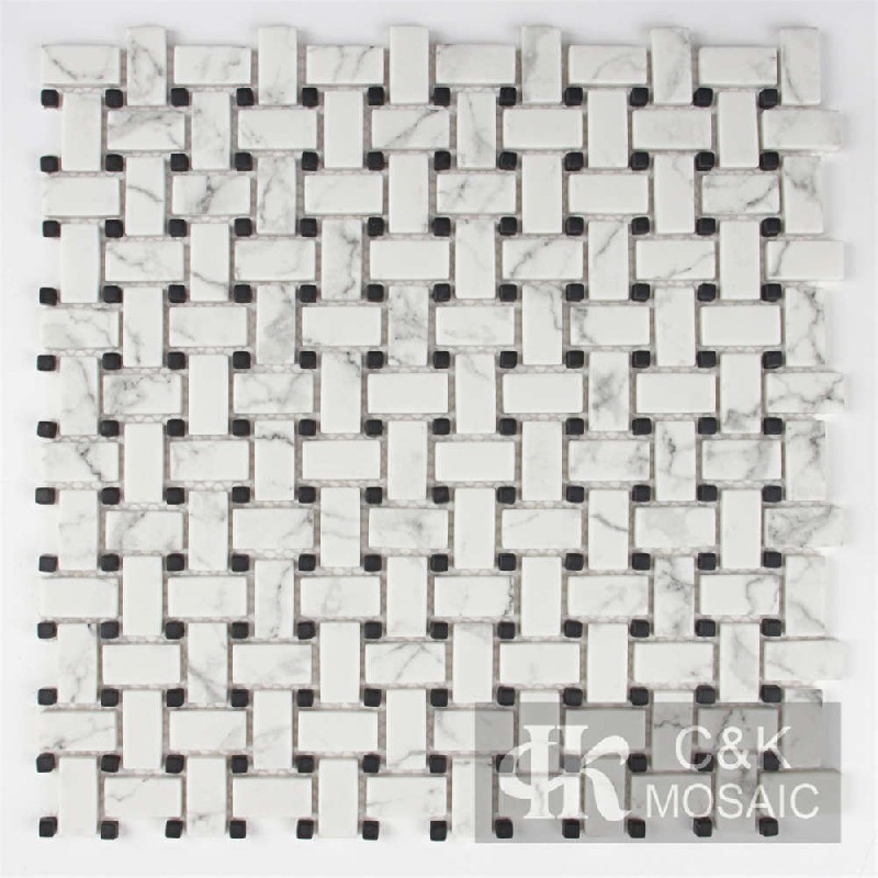 Fashion White Square And Retangle Glass Inkjet Printing Mosaic For Kitchen MSBQ1051D