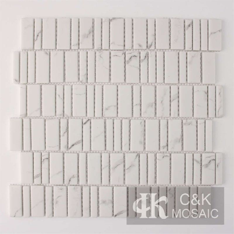 Fashion White Retangle Glass Inkjet Printing Mosaic For Kitchen MSBQ1030