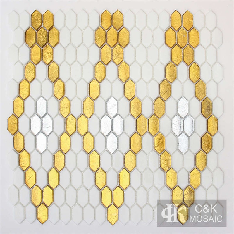 Unique Gold and White Hexagon Glass Mosaic Tiles for Wall Pattern MP002