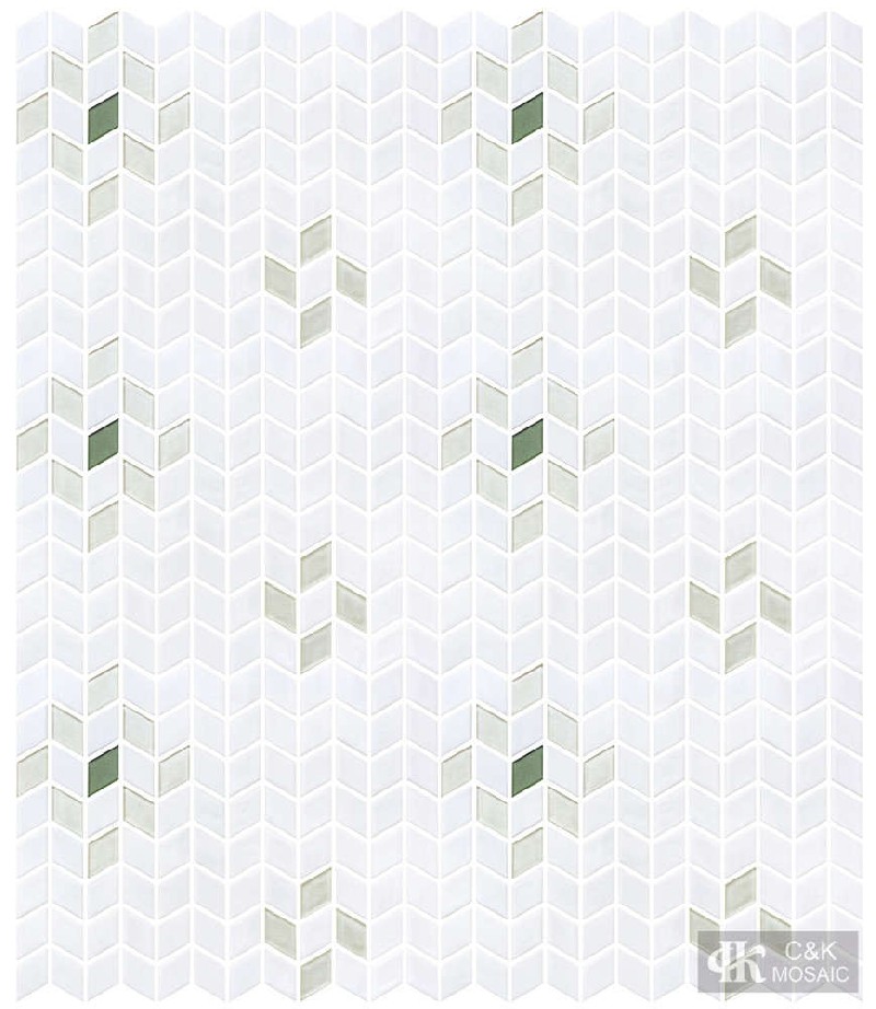 Unique Green and White Diamond Glass Mosaic Tiles for Wall and Floor Pattern MP030