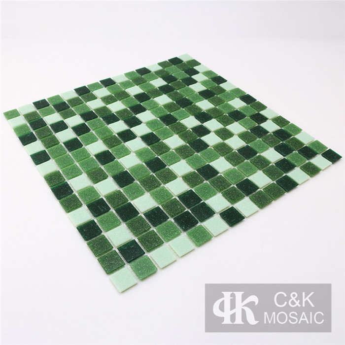 Modern Green Mixed Square Hot Melting Glass Mosaic Tile for Wall and Floor MASM6003