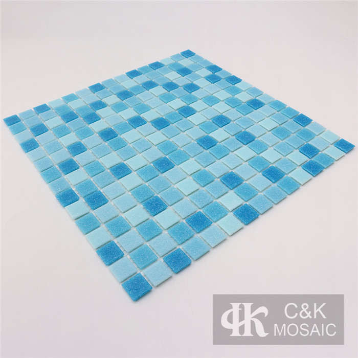 Modern Blue Mixed Square Hot Melting Glass Mosaic Tile for Wall and Floor MASM7012