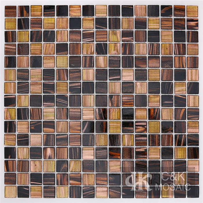 Modern Brown Mixed Square Hot Melting Golden line Glass Mosaic Tile for Wall and Floor MGSG3018