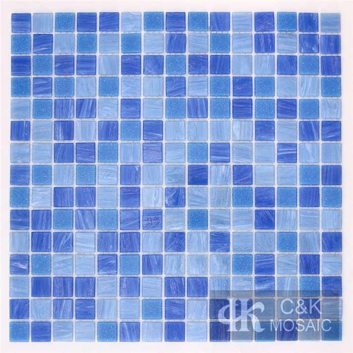 Modern Blue Mixed Square Hot Melting Glass Mosaic Tile for Wall and Floor MGST7007
