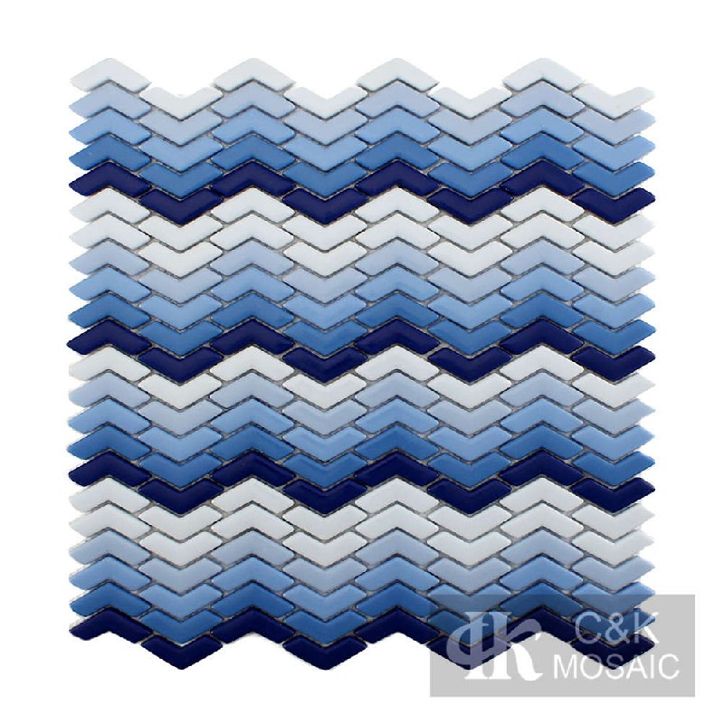 Colorful Blue Chevron Glass Recycled glass mosaic for backsplash MSAG7001B