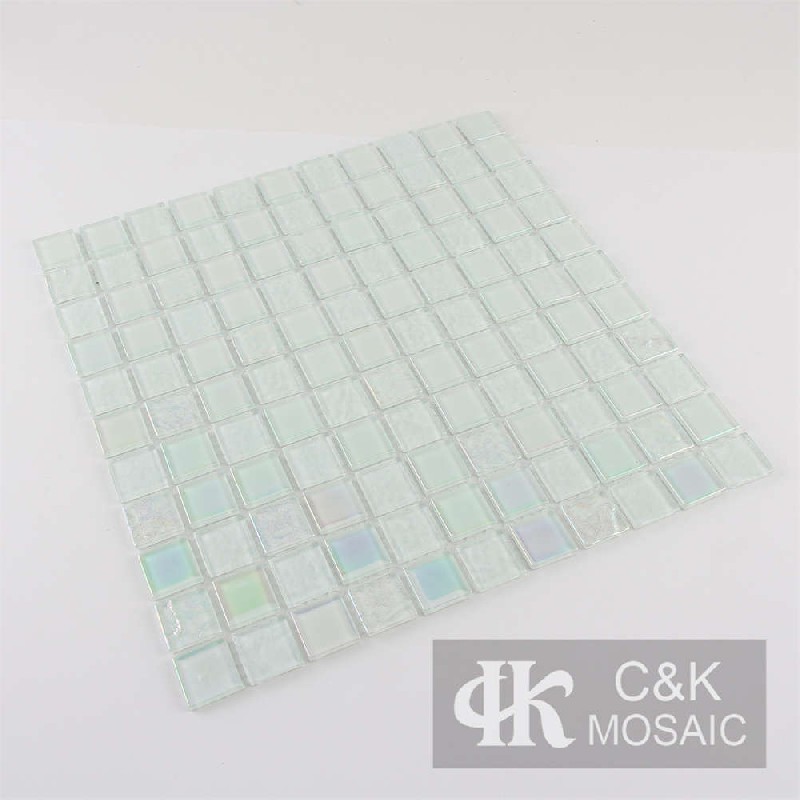 Crystal White Mixed Square Glass Mosaic Tiles for Swimming Pool 25ALSW11