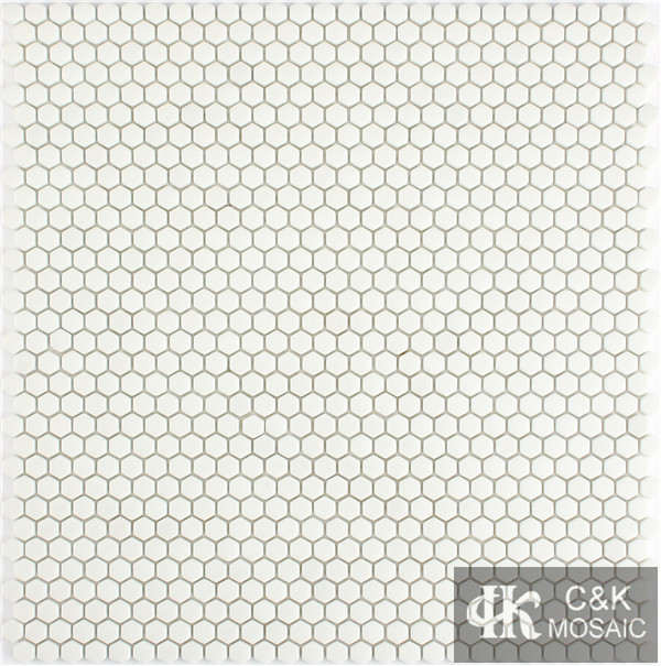 Hot selling White Hexagon Glass Recycled glass mosaic for backsplash 10SH100
