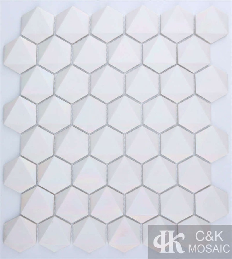 Unique White Hexagon Glass Recycled glass mosaic for backsplash 48SHNA100