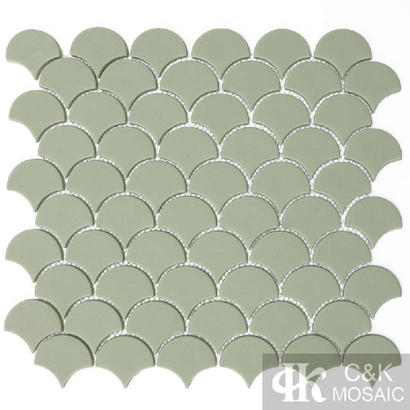 Hot selling Green Fan Glass Recycled glass mosaic for backsplash SFM111