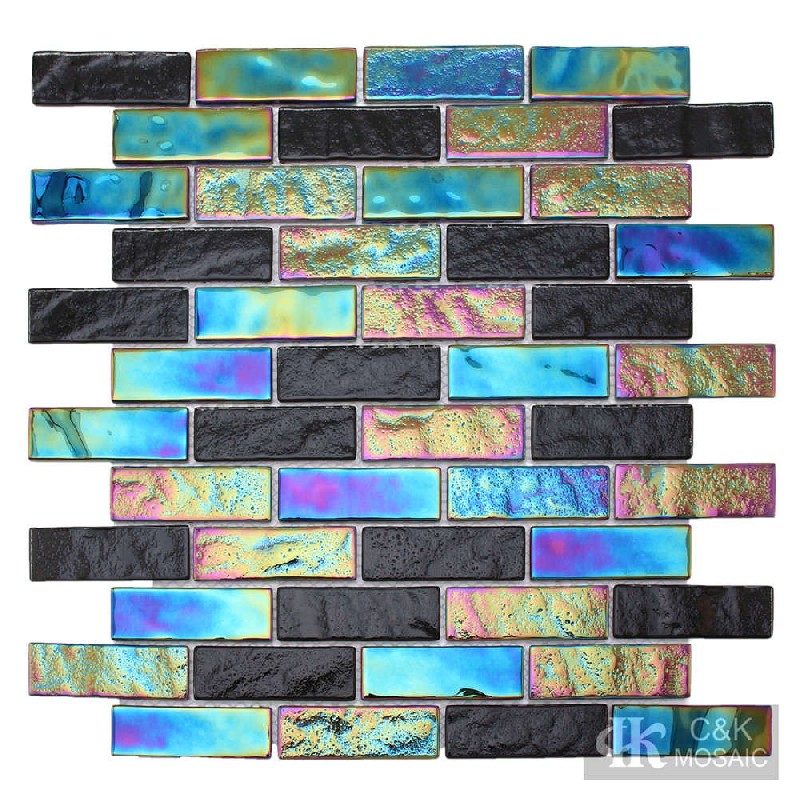 Crystal Black Mixed Subway Style Glass Mosaic Tiles for Bathroom 2373ALSW01