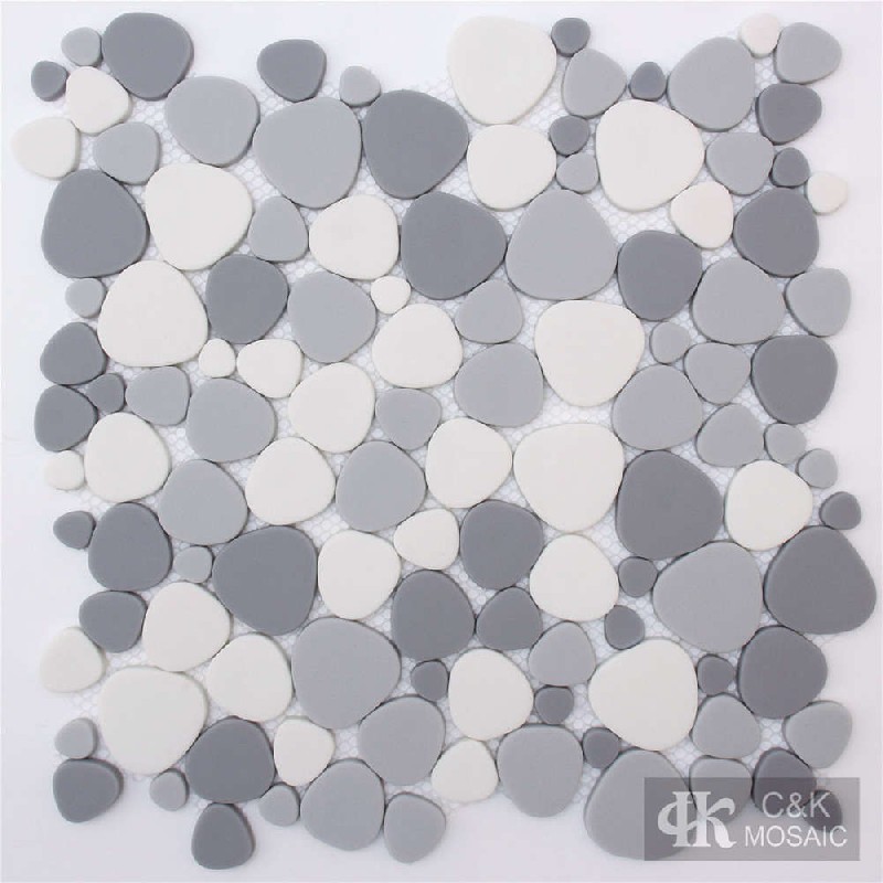 Hot selling Grey Oval Glass Recycled glass mosaic for backsplash MSABM2001