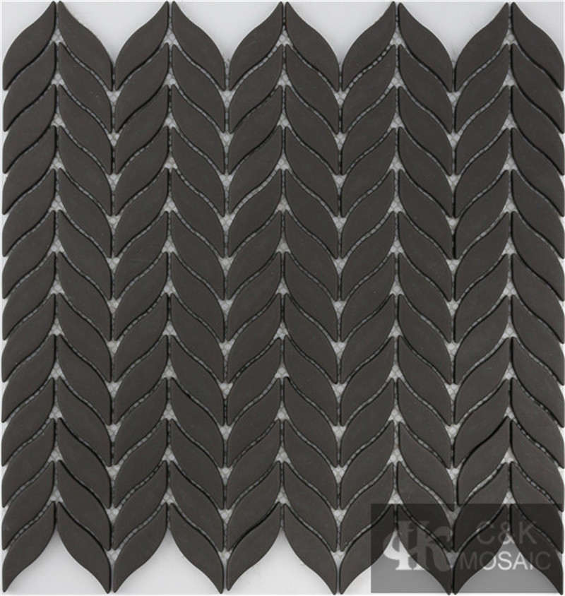 Fashion Black Leaf Glass Recycled glass mosaic for backsplash SYM57Z
