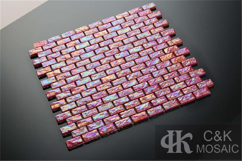 Hot selling Red Rectangle Glass Recycled glass mosaic for backsplash 1530SBL16B