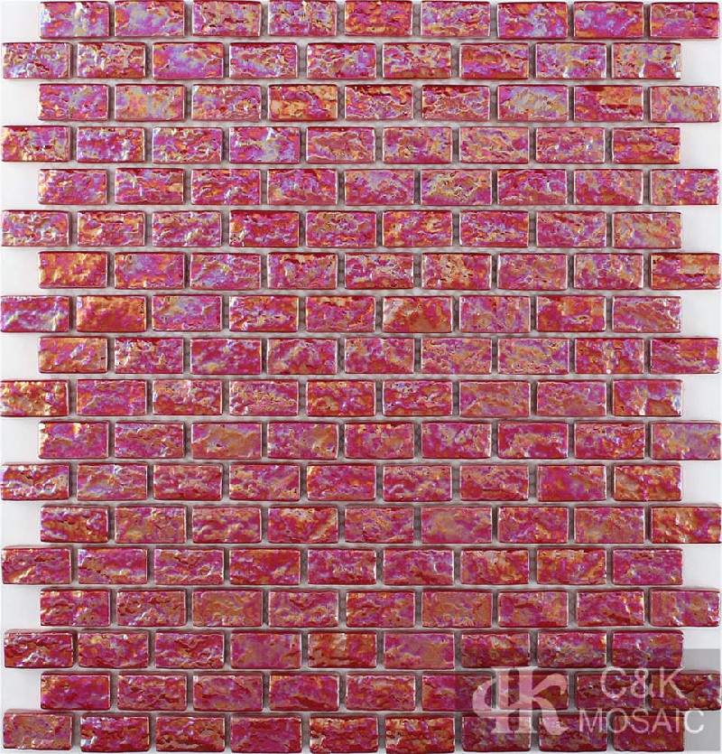 Hot selling Red Rectangle Glass Recycled glass mosaic for backsplash 1530SBL16B