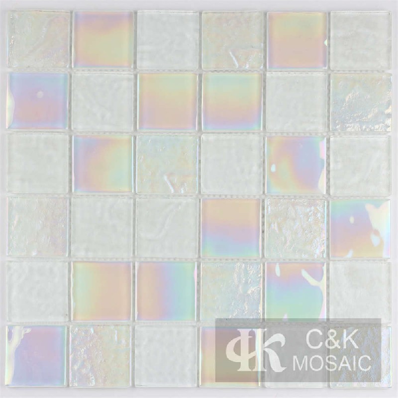 Crystal White Mixed Square Glass Mosaic Tiles for Swimming Pool MCSW1007