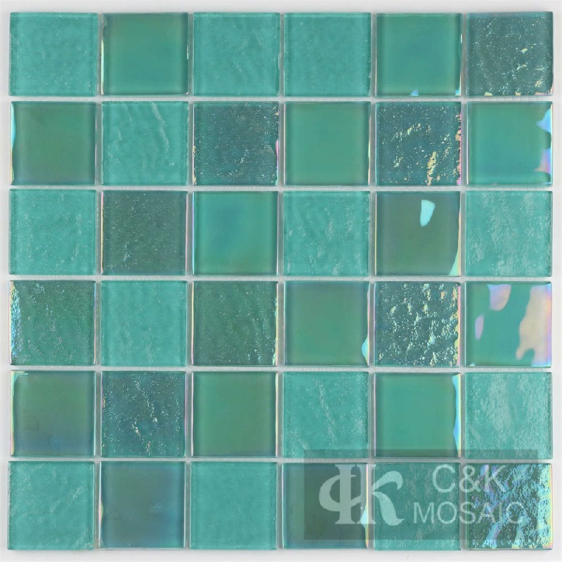 Crystal Green Mixed Square Glass Mosaic Tiles for Swimming Pool MCSW6003