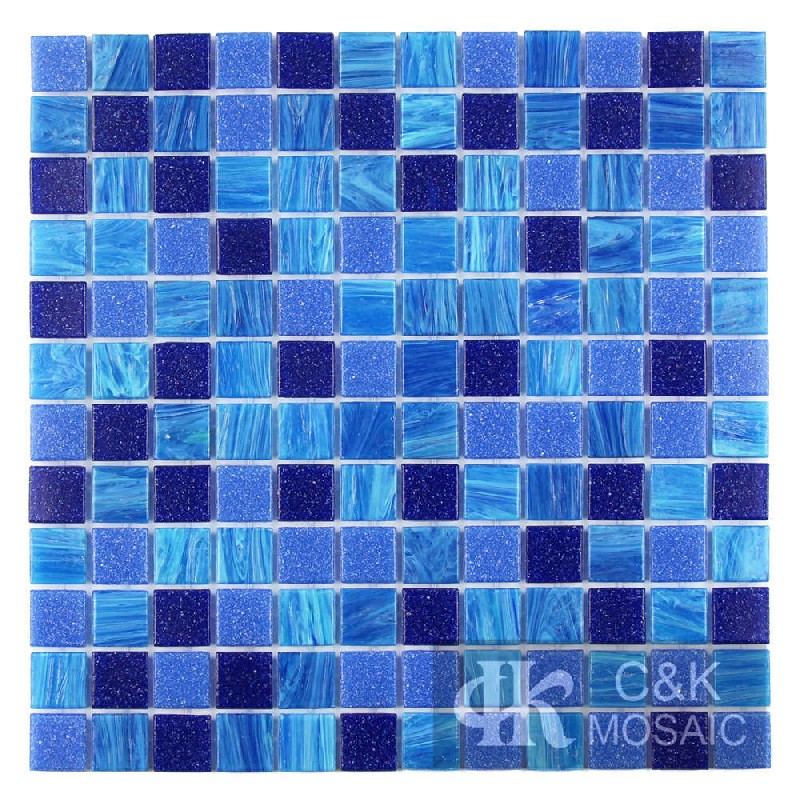 Classic Blue Mixed Square Hot Melting Glass Mosaic Tile for Swimming Pool MASM7027