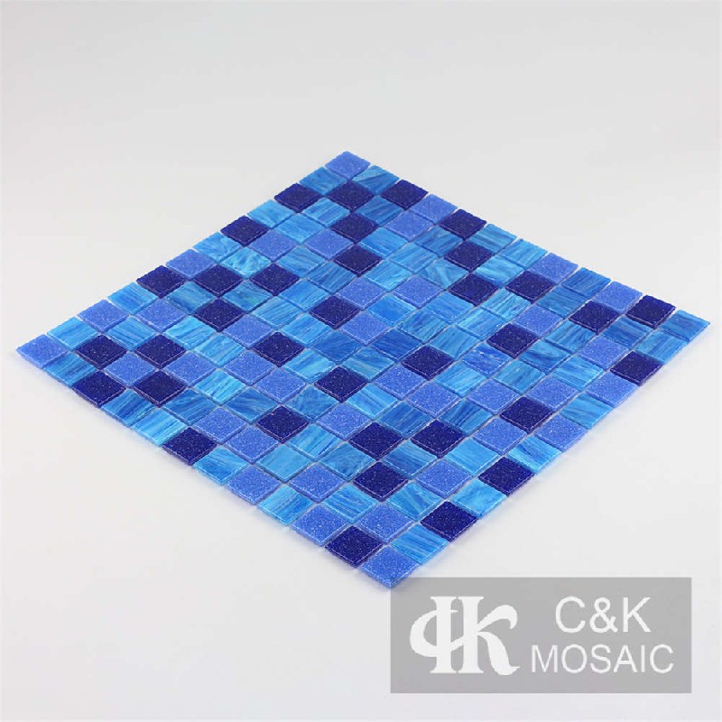 Classic Blue Mixed Square Hot Melting Glass Mosaic Tile for Swimming Pool MASM7027