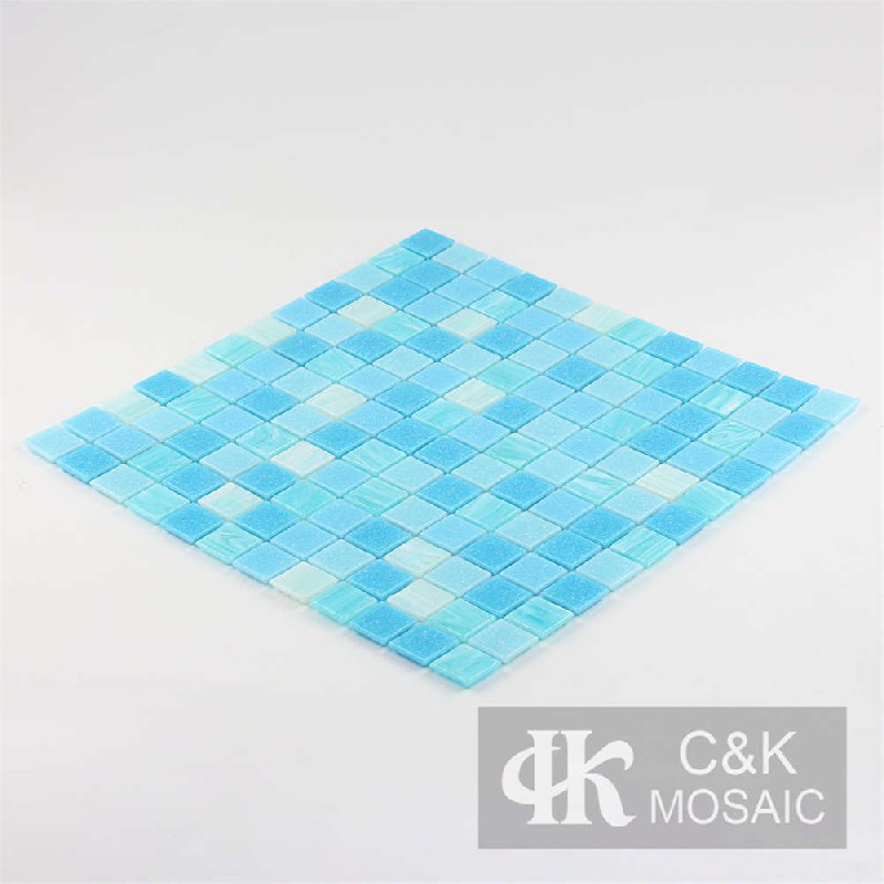 Classic Blue Mixed Square Hot Melting Glass Mosaic Tile for Swimming Pool MASM7026