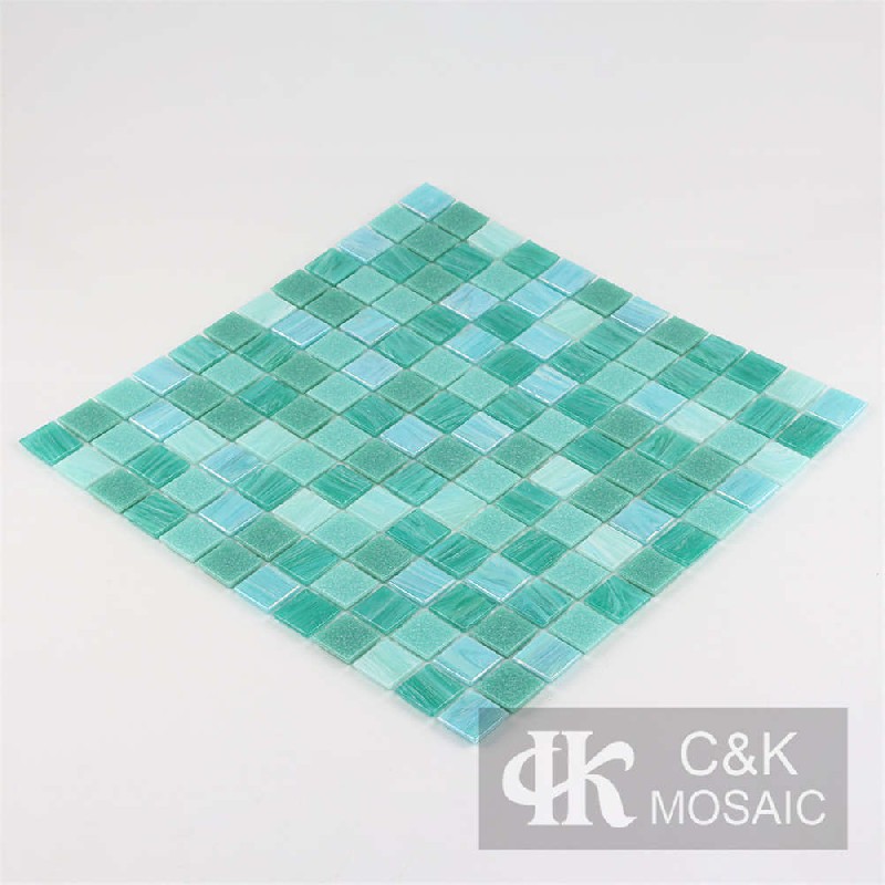 Classic Green Mixed Square Hot Melting Glass Mosaic Tile for Swimming Pool MASM6009