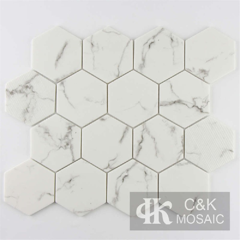 New White Hexagon Glass Inkjet Printing Mosaic For Backsplash MSHW1033