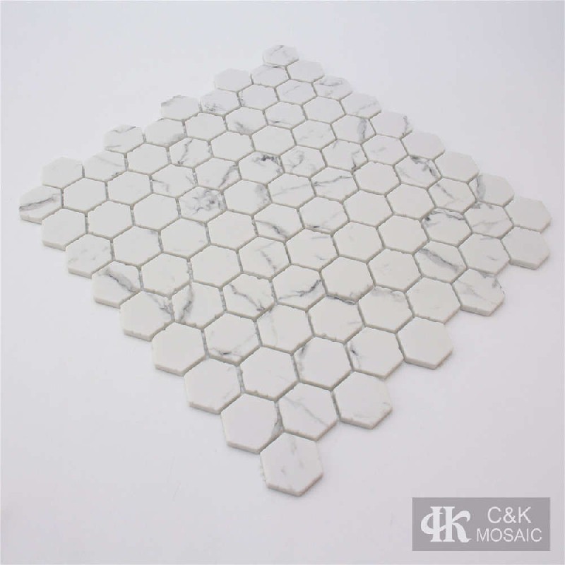Fashion White Hexagon Glass Inkjet Printing Mosaic For Bathroom 31SDHQA105