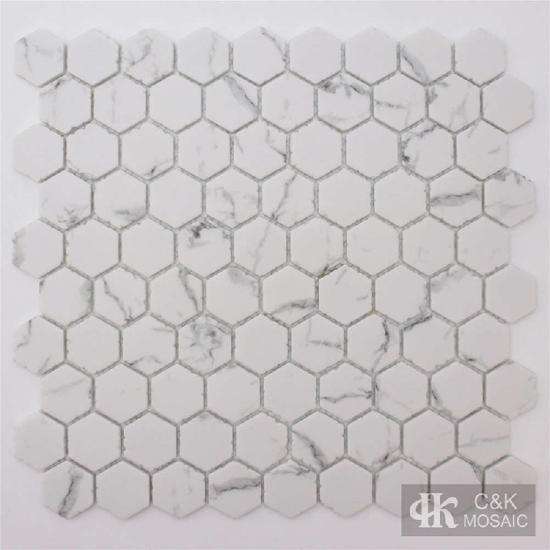 Fashion White Hexagon Glass Inkjet Printing Mosaic For Bathroom 31SDHQA105