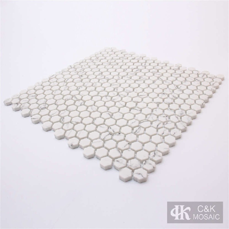 New White Hexagon Glass Inkjet Printing Mosaic For Kitchen SDHQA105