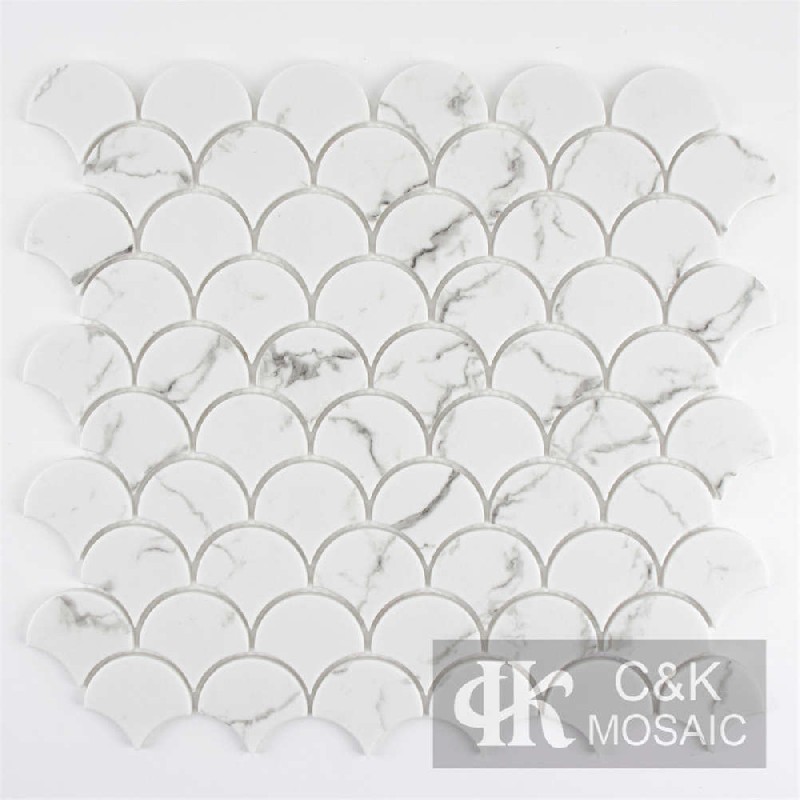 Modern White Fan Glass Inkjet Printing Mosaic For Kitchen MSFQA1010