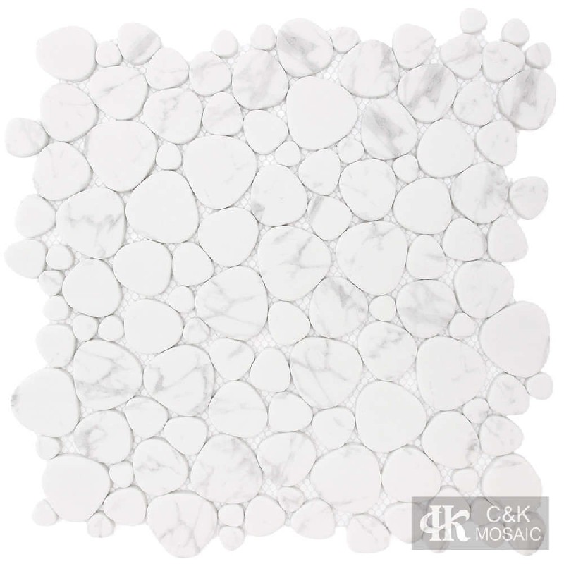 Modern White Oval Glass Inkjet Printing Mosaic For Bathroom SABQ116