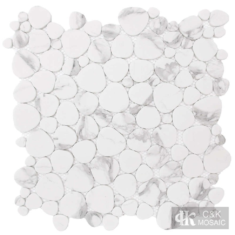 New White Oval Glass Inkjet Printing Mosaic For Bathroom SABQ121