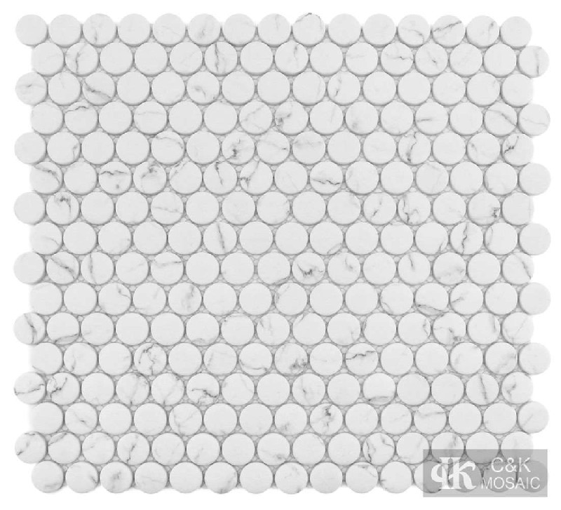 Fashion White Round Glass Inkjet Printing Mosaic For Kitchen 20SRQ105