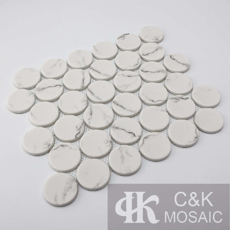 New White Round Glass Inkjet Printing Mosaic For Kitchen 48SRQ106