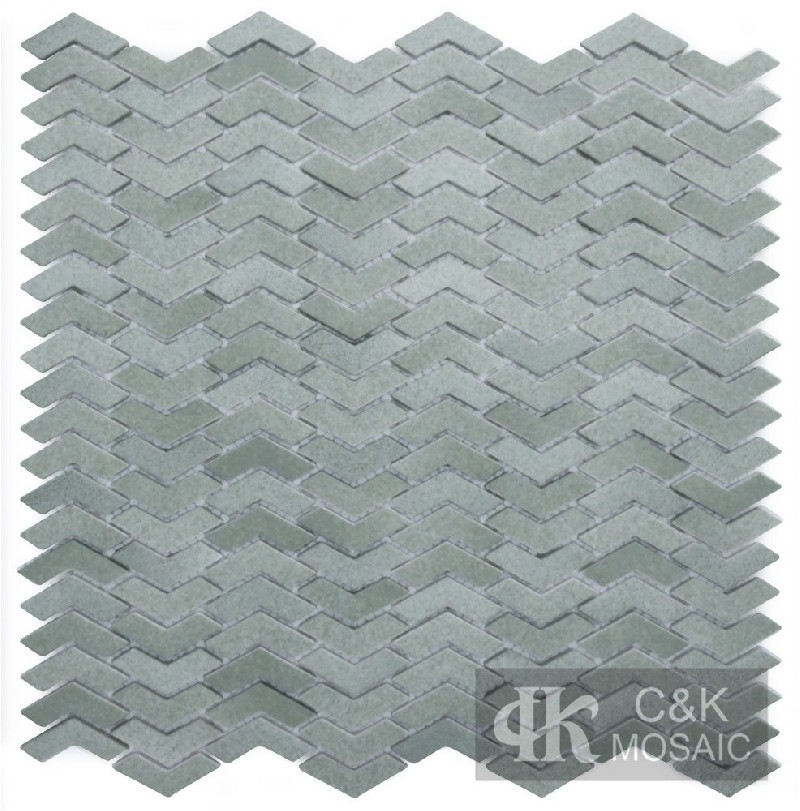 Modern Green Chevron Glass Mosaic Tiles For Bathroom MNAM6011B