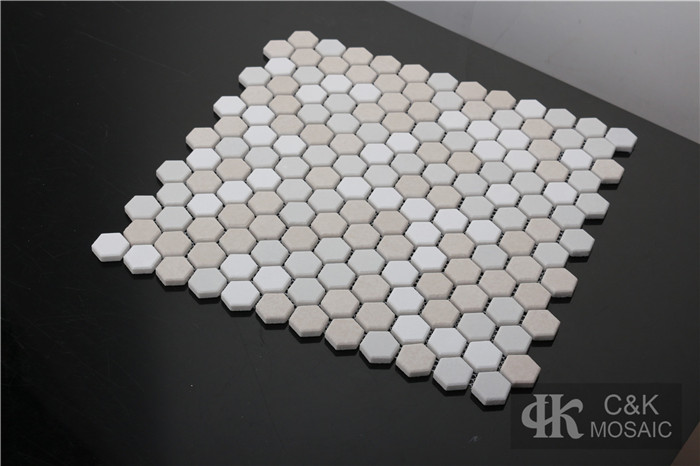 Unique White Hexagon Recycled Glass Mosaic Tiles For Spa MNHN3001