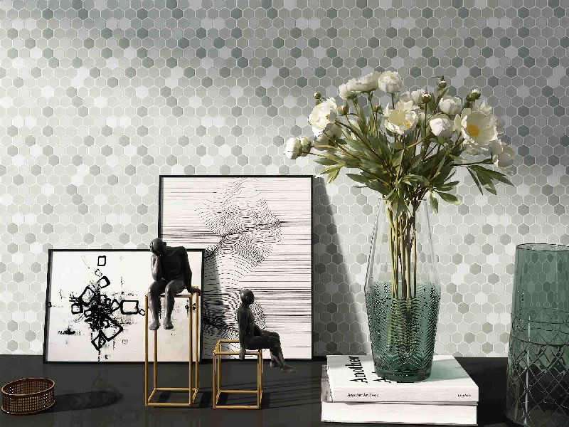 Unique Green&White Hexagon Recycled Glass Mosaic Tiles For Spa MNHN6001