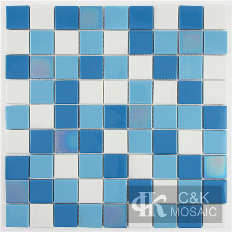 Glossy Blue Mix Square Glass Mosaic Tiles For Pools MJSG7008