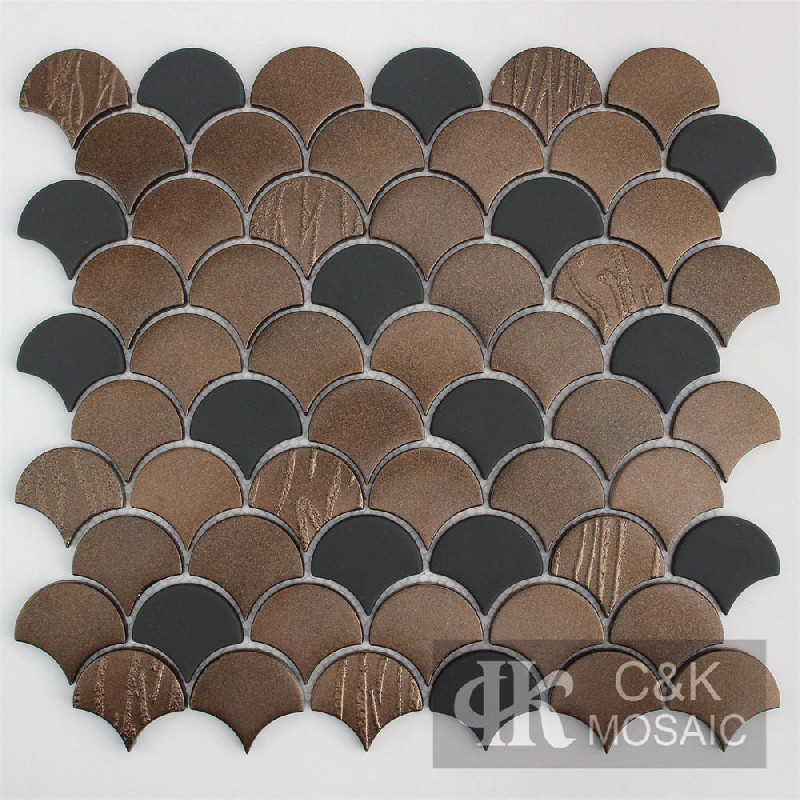Unique Bronze Fan Recycled Glass Metallic Tile For Backsplash MSFW2013
