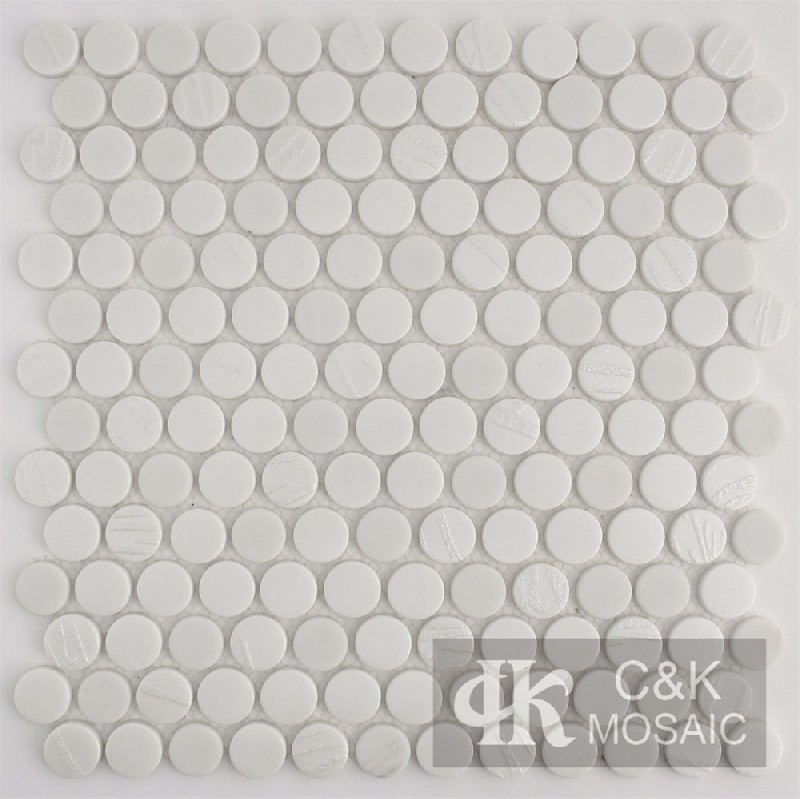Modern White Round Recycled Glass Metallic Mosaic For Backsplash MSRW1009