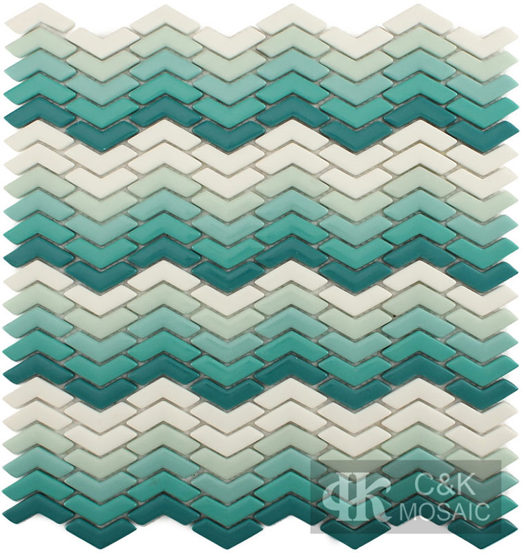 Interesting Green Mix Chevron Glass Mosaic Tiles For Swimming Pool MSAG6002B