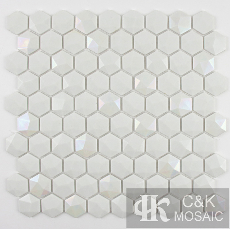 Chic White Hexagon Glass Mosaic Tiles For Shower Walls MSHW1021